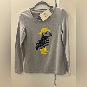NWT Barbour Womens Gray Farrow Puffin Bird Long Sleeve Tee Shirt Top Sz US 4 S.